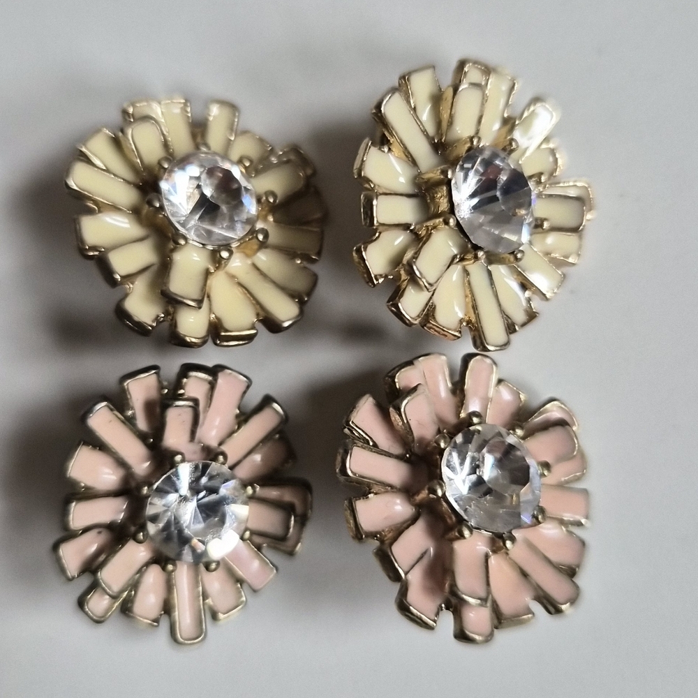 Floral Or Pom Enamel Clip On Earrings